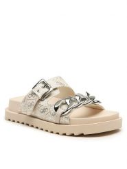Guess Klapki Fatema FL6FAT FAL03 Beżowy. Brązowe klapki damskie Guess, z aplikacjami, z materiału, bez obcasa. Za 269.99 zł.