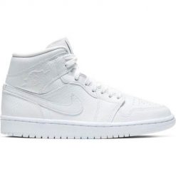 Buty do chodzenia damskie Nike Air Jordan 1 Mid Wmns. Białe obuwie sportowe damskie Nike, bez wzorów, z materiału, do biegania, Nike Air Jordan. Za 919.99 zł.