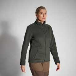 Polar damski Solognac 500. Zielone bluzy sportowe damskie SOLOGNAC, m, bez wzorów, z materiału, bez kaptura, outdoorowe. W wyprzedaży za 59.99 zł.