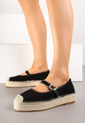 Czarne Espadryle z Plecionką i Paskiem Fevolise. Czarne espadryle damskie Renee, na lato, bez wzorów, z jeansu, eleganckie, bez obcasa, na platformie, bez zapięcia. Za 59.99 zł.