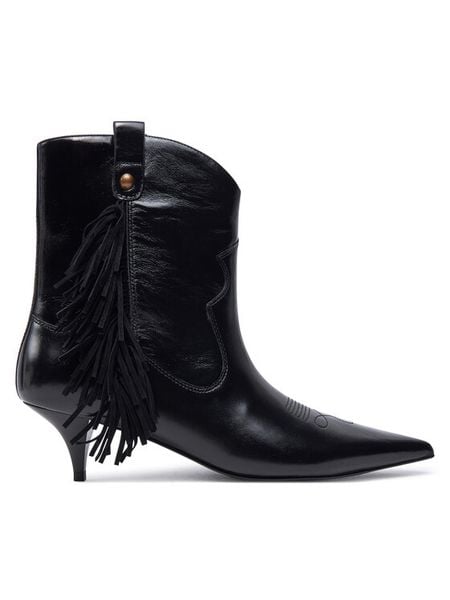 PINKO Kowbojki Ada 12 SD0099 P043 Czarny. Czarne botki damskie Pinko, ze skóry, bez obcasa, na szpilce, bez zapięcia. Za 1,449.00 zł.
