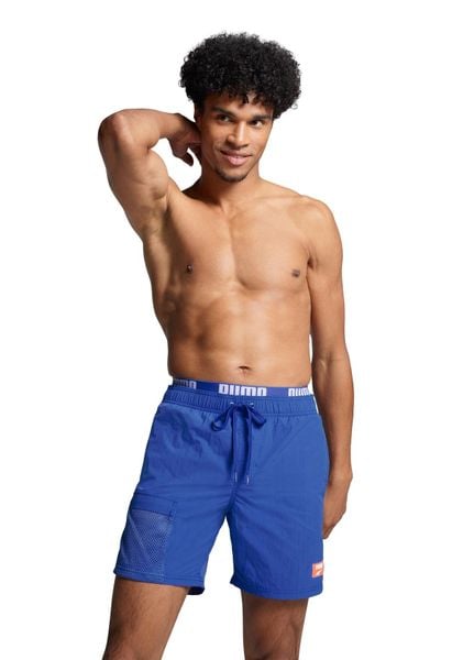 Kąpielówki męskie Puma, Utility Mid Shorts, Benjamin Blue. Niebieskie kąpielówki męskie Puma, m, z aplikacjami, z materiału, do pływania. Za 243.00 zł.