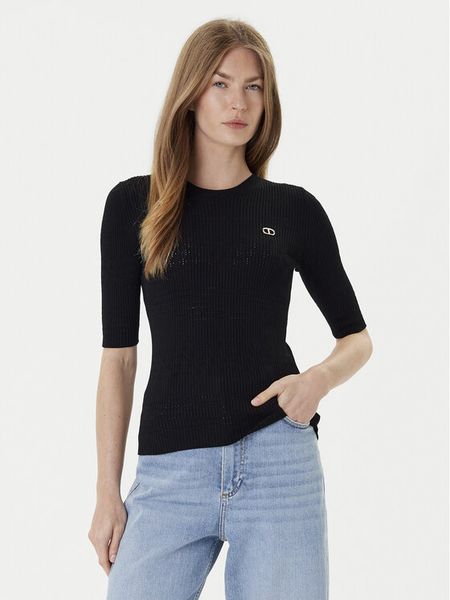 TWINSET Sweter 252TP3240 Czarny Regular Fit. Czarne swetry damskie Twinset, s, bez wzorów, z wiskozy, bez kołnierzyka, bez ramiączek, bez kaptura. Za 389.99 zł.