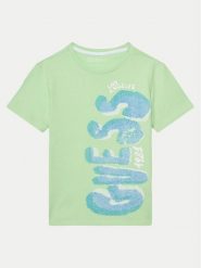 Guess T-Shirt L5GI12 K8HM4 Zielony Regular Fit. Zielone t-shirty dla chłopców Guess, z aplikacjami, z bawełny, bez ramiączek. Za 59.99 zł.