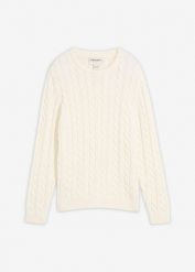 Gruby sweter z czystej bawełny. Białe swetry dla chłopców bonprix, bez wzorów, z bawełny, bez kołnierzyka, bez kaptura. Za 84.99 zł.