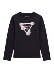 Guess Bluzka J5BI31 J1314 Czarny Regular Fit. Czarne bluzki dla dziewczynek Guess, z aplikacjami, z bawełny, bez ramiączek. Za 119.99 zł.