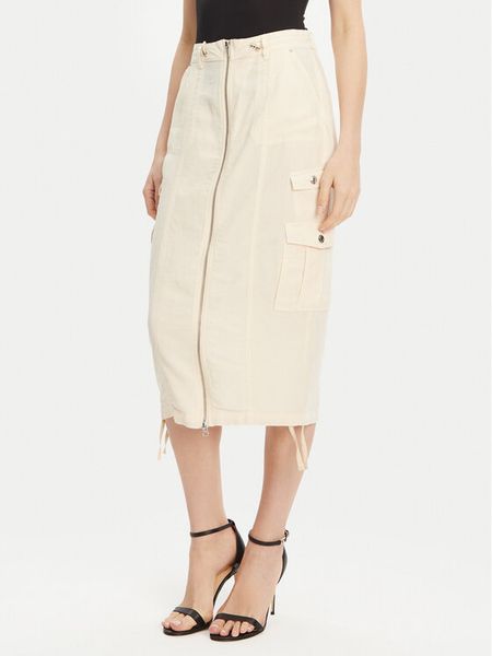 Guess Spódnica midi W5GD1H WG8N0 Beżowy Regular Fit. Brązowe spódnice damskie Guess, z aplikacjami, z lyocellu, midi. Za 299.99 zł.