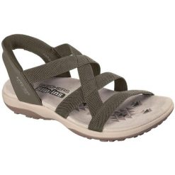 Sandały SKECHERS 163460S Zielony. Zielone sandały damskie Skechers, bez wzorów, z materiału, bez obcasa, bez zapięcia. Za 279.99 zł.