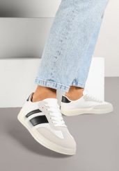 Biało-Czarne Sneakersy w Stylu Tenisówek z Paskami Eleaniria. Białe obuwie sportowe damskie Renee, bez wzorów, z jeansu, tenisowe. Za 79.99 zł.