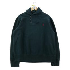 Bluza męska z zapięciem na kołnierz szalowy czarna. Czarne bluzy męskie Ralph Lauren, l, bez wzorów, z dresówki, bez kaptura. Za 190.96 zł.