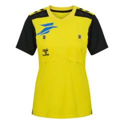 Damski jersey Hummel FFHB. Żółte koszulki sportowe damskie Hummel, bez wzorów, z jersey, bez kołnierzyka, bez ramiączek, do piłki ręcznej. Za 233.50 zł.