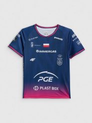 4F Koszulka meczowa replika wyjazdowa z sezonu 2025/26 dziecięca 4F x Projekt Warszawa - granatowa 98/104. Niebieskie bluzki dla dziewczynek 4f, bez wzorów, z dzianiny, bez kołnierzyka, bez ramiączek. Za 189.99 zł.