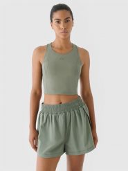 4F Crop top treningowy szybkoschnący 4F x Anna Lewandowska - khaki XS. Brązowe koszulki sportowe damskie 4f, xs, bez wzorów, z dzianiny, bez kołnierzyka, bez ramiączek, na fitness i siłownię. Za 149.99 zł.