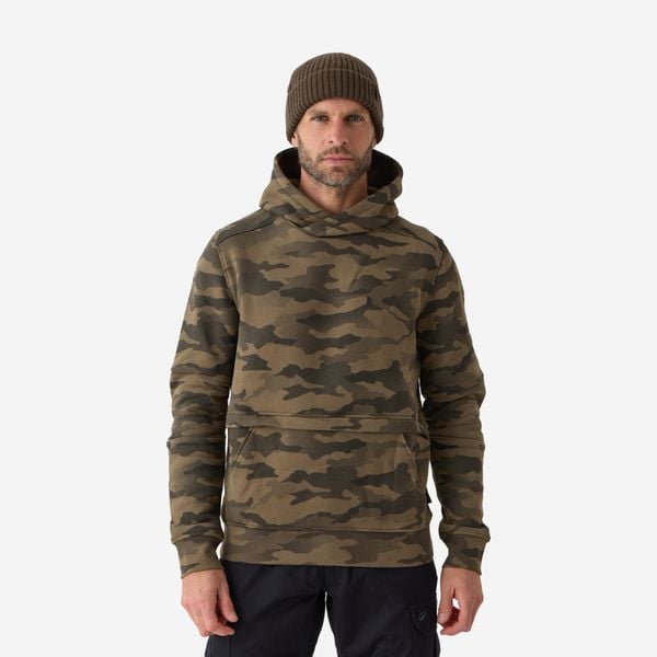 Bluza myśliwska z kapturem Solognac 500 camo. Brązowe bluzy męskie SOLOGNAC, l, bez wzorów, z bawełny, z kapturem, outdoorowe. Za 159.99 zł.