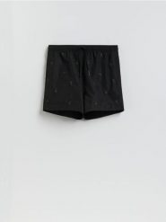 Szorty plażowe ze wzorem - czarny. Czarne szorty męskie Reserved, l, bez wzorów, z tkaniny. Za 99.99 zł.