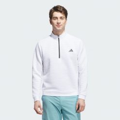 Zakładana przez głowę bluza Ultimate365 Dwr Textured Quarter Zip. Białe bluzy męskie Adidas, bez wzorów, z materiału, bez kaptura. Za 349.00 zł.