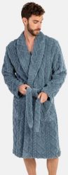 Szlafrok męski polarowy L746311- L długi szaro-niebieski warkocz. Niebieskie bluzy męskie Massana Homewear, l, bez wzorów, z polaru, bez kaptura. Za 589.81 zł.