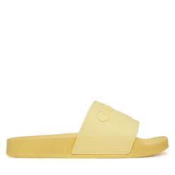 Klapki Guess. Żółte klapki damskie Guess, z aplikacjami, bez obcasa. Za 119.99 zł.