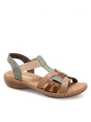 Rieker Sandały 65918-52 Zielony. Zielone klapki damskie Rieker, bez wzorów, z materiału, bez obcasa, na płaskiej podeszwie, bez zapięcia. Za 289.99 zł.