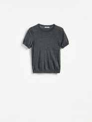 Sweter z wełną i modalem - ciemnoszary. Szare swetry damskie Reserved, l, bez wzorów, z wełny, bez kołnierzyka, bez ramiączek, bez kaptura. Za 119.99 zł.
