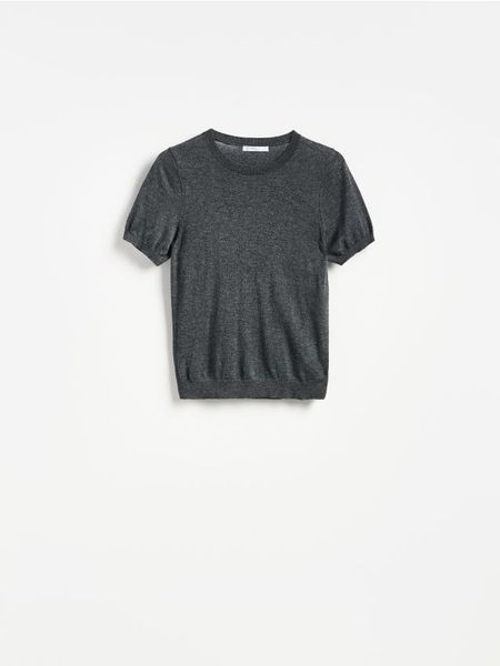 Sweter z wełną i modalem - ciemnoszary. Szare swetry damskie Reserved, l, bez wzorów, z wełny, bez kołnierzyka, bez ramiączek, bez kaptura. Za 119.99 zł.