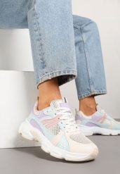 Biało-Fioletowe Streetwearowe Sneakersy ze Wstawkami z Siateczki Deylisse. Białe obuwie sportowe damskie Renee, bez wzorów, z jeansu, trekkingowe. Za 89.99 zł.