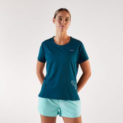 Koszulka do biegania damska Kiprun Run 500 Dry. Niebieskie t-shirty damskie KIPRUN, m, bez wzorów, z elastanu, sportowe, bez kołnierzyka. Za 59.99 zł.