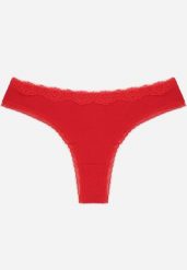 Czerwone Majtki z Bawełną Typu Stringi Ozdobione Koronką Cirilise. Czerwone stringi damskie Born2be, l, bez wzorów, z bawełny. Za 6.99 zł.