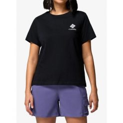 Koszulka bawełniana damska Columbia Rolling Bend Graphic. Czarne koszulki sportowe damskie Columbia, bez wzorów, z bawełny, sportowe, bez kołnierzyka. Za 115.49 zł.