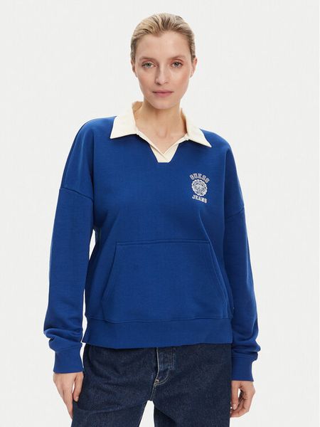 Guess Jeans Bluza W5YQ16 K68I4 Niebieski Oversize. Niebieskie bluzy damskie Guess Jeans, s, z aplikacjami, z bawełny, bez kaptura. Za 179.99 zł.