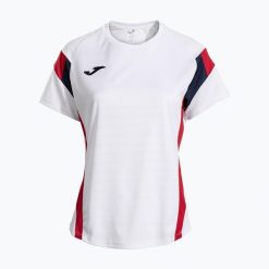 Koszulka tenisowa damska Joma Montreal. Białe koszulki sportowe damskie Joma, l, bez wzorów, z materiału, bez kołnierzyka, bez ramiączek, na fitness i siłownię. Za 129.99 zł.