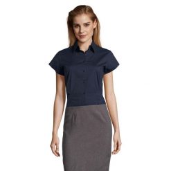 Bluzka Damska Z Krótkim Rękawem Z Nadmiarem Stretchu. Niebieskie bluzki damskie SOL'S, l, bez wzorów, z bawełny, bez kołnierzyka, bez ramiączek. Za 188.99 zł.