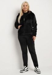 Czarny Welurowy Komplet Dresowy z Polarem Spodnie i Bluza Seviona. Czarne bluzy damskie Born2be, plus size, bez wzorów, z dresówki, bez kaptura. Za 99.99 zł.
