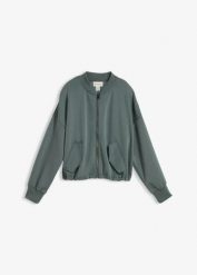 Kurtka bomberka oversize z miękkiej mieszanki wiskozy. Zielone kurtki damskie bonprix, bez wzorów, z wiskozy, bez kaptura. Za 149.99 zł.