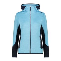 Kurtka polarowa damska z kapturem CMP. Niebieskie bluzy sportowe damskie CMP, bez wzorów, z polaru, z kapturem, trekkingowe. Za 269.99 zł.