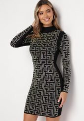 Czarna Sukienka Mini z Geometrycznym Wzorem z Cekinami Acatina. Czarne sukienki damskie Born2be, bez wzorów, bez kołnierzyka, bez ramiączek, mini. Za 189.99 zł.