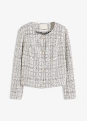 Kardigan z bawełnianej tkaniny boucle. Czarne kardigany damskie bonprix, bez wzorów, z bawełny, eleganckie. Za 149.99 zł.