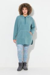 Damskie Długi sweter z polaru pluszowego kaptur zamek błyskawiczny długi rękaw. Zielone swetry damskie Ulla Popken, plus size, bez wzorów, z materiału, bez kołnierzyka, plus size, bez ramiączek, długie, z kapturem. Za 279.99 zł.