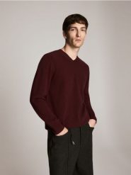 Sweter z wełną merino - bordowy. Czerwone swetry przez głowę męskie Reserved, l, bez wzorów, z kaszmiru, bez kołnierzyka. Za 229.99 zł.