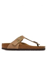Birkenstock Japonki Gizeh 1019014 Beżowy. Brązowe klapki damskie Birkenstock, bez wzorów, z nubiku, bez obcasa. Za 579.99 zł.