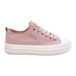 Niskie Sznurowane Tenisówki Big Star LL274970 Nude różowe. Czerwone trampki i tenisówki damskie bez wzorów, z materiału, retro, bez zapięcia. Za 221.62 zł.