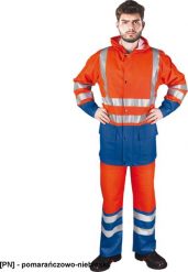 Kurtka męska R.E.I.S. KPLPUFLUO - Wysokiej jakości komplet przeciwdeszczowy z elastycznego materiału o wysokiej wytrzymałości - pomarańczowo-niebieski. Brązowe kurtki męskie R.E.I.S., m, bez wzorów, bez kaptura. Za 229.43 zł.