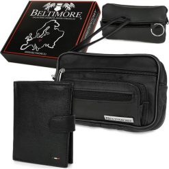 Zestaw męski skórzany czarny Beltimore portfel saszetka etui P68. Czarne portfele męskie bez wzorów, ze skóry. Za 164.99 zł.