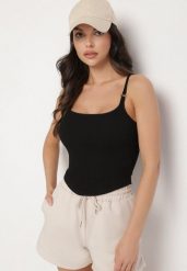 Czarny Top na Regulowanych Ramiączkach Deviosa. Czarne bluzki damskie Born2be, bez wzorów, z materiału, eleganckie, bez kołnierzyka, bez ramiączek. Za 34.99 zł.