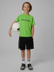 4F Koszulka sportowa szybkoschnąca chłopięca - zielona 122/128 (6-8 lat). Zielone t-shirty dla chłopców 4f, bez wzorów, bez ramiączek. Za 59.99 zł.