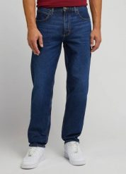 MESKIE SPODNIE LEE OSCAR BLUE NOSTALGIA 112345393. Niebieskie spodnie materiałowe męskie Lee, l, bez wzorów, z jeansu. Za 219.99 zł.