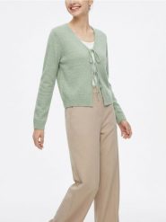 Kardigan z wiązaniem na przodzie - zielony. Zielone kardigany damskie Sinsay, l, bez wzorów. Za 49.99 zł.