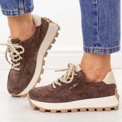 Brązowe skórzane półbuty damskie Filippo Dp7898/26. Brązowe półbuty damskie Filippo, na jesień, bez wzorów, z jeansu, eleganckie, bez obcasa, na platformie, bez zapięcia. Za 259.00 zł.