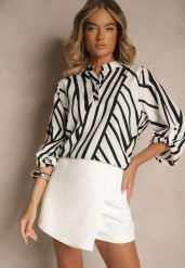 Biała Koszula z Bawełną o Geometrycznym Motywie Amorria. Białe bluzki damskie Renee, l, bez wzorów, z bawełny, eleganckie, bez kołnierzyka, bez ramiączek. Za 59.99 zł.