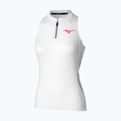 Koszulka damska Mizuno Daybreakers Printed Tank W white/icelandic blue. Białe koszulki sportowe damskie Mizuno, bez wzorów, sportowe, bez kołnierzyka. Za 129.99 zł.